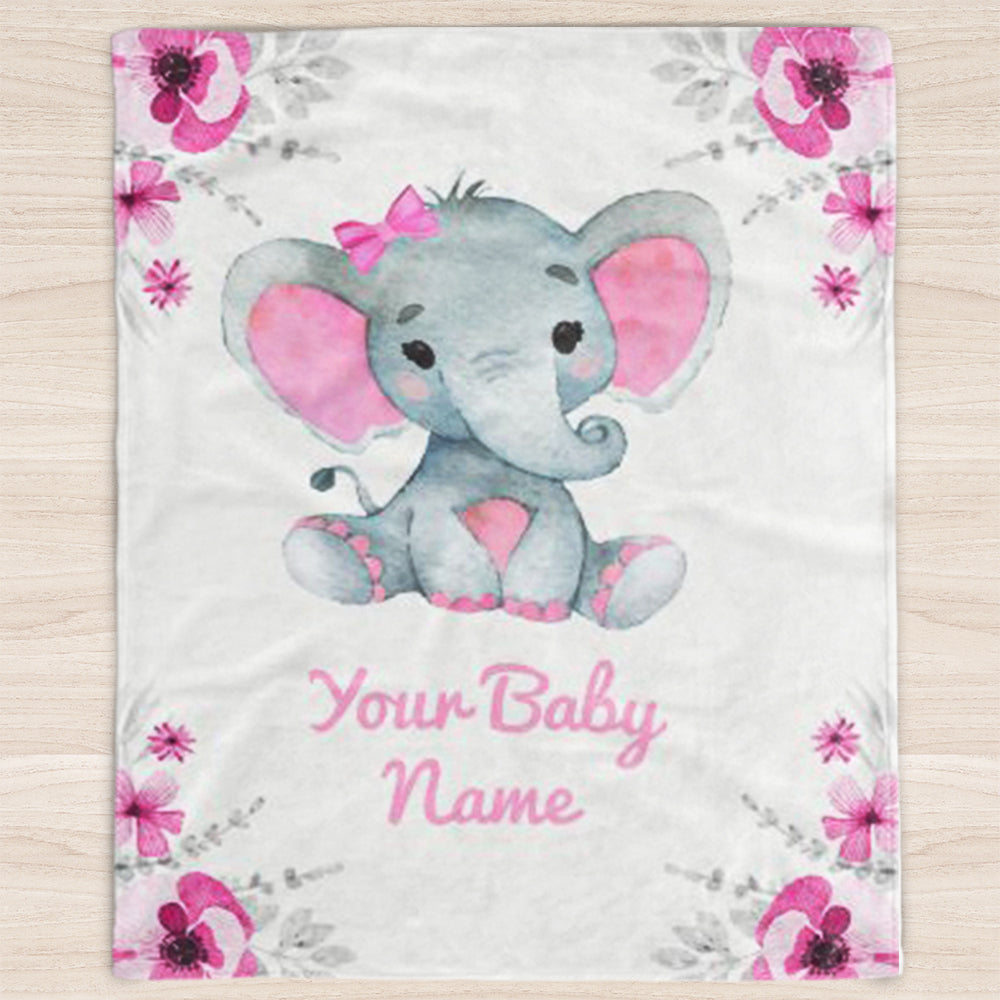 Custom Name Elephant Baby Boy and Girl Blanket