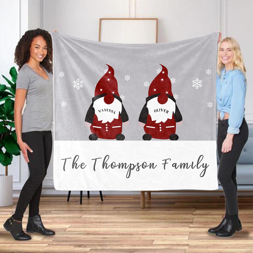 Personalized Christmas Gnomes Family Member's Name Fleece Blanket I