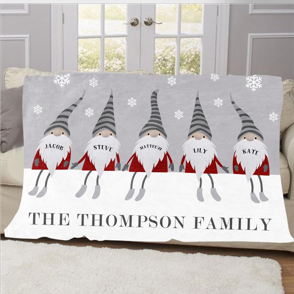 Personalized Christmas Gnomes Family Member's Name Fleece Blanket III