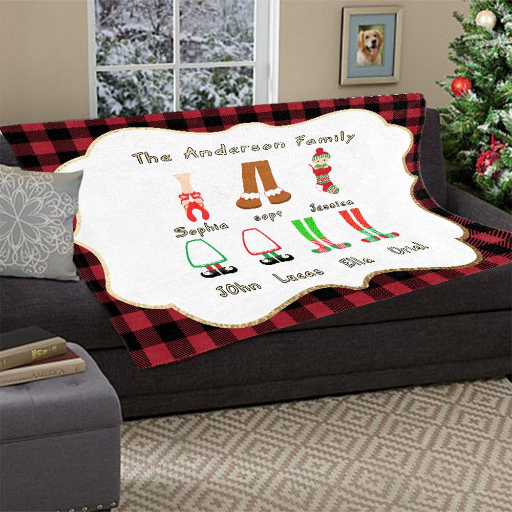 Personalized Christmas Feet Family Member's Name Fleece Blanket