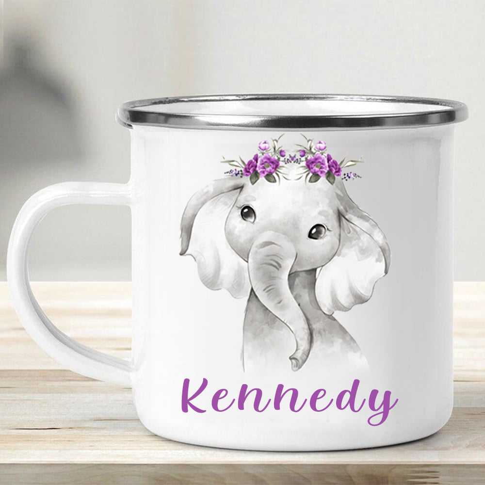 Custom Name Elephant Enamel Campfire Mug V