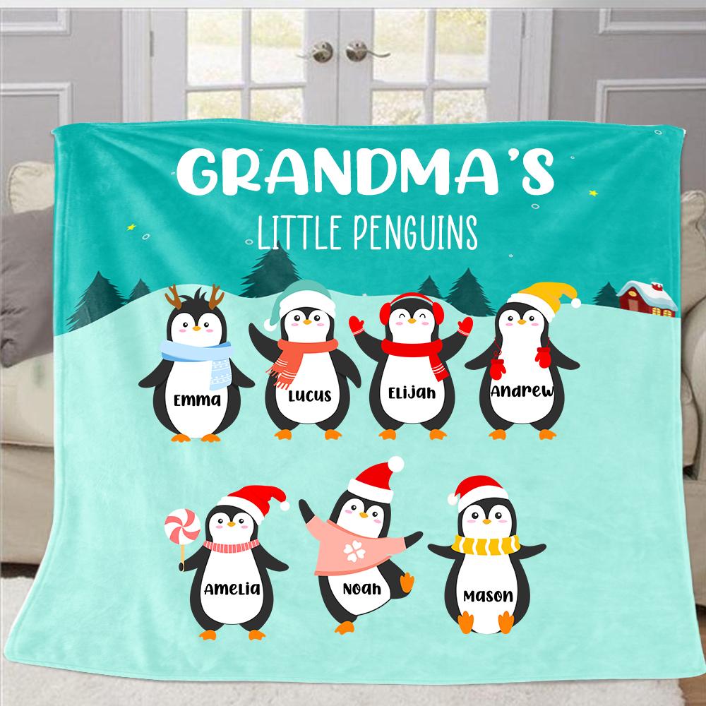 Personalized Penguins Christmas Blanket with Children's Names