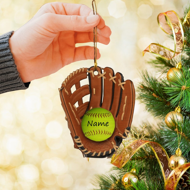 Personalized Softball Glove Ornament, Softball Glove Ornament, Softball Custom Name Ornament, Christmas Ornament For Softball Lovers  Bestseller