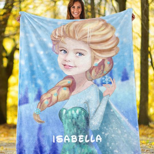 Personalized Hand-Drawing Kid's Photo Portrait Fleece Blanket