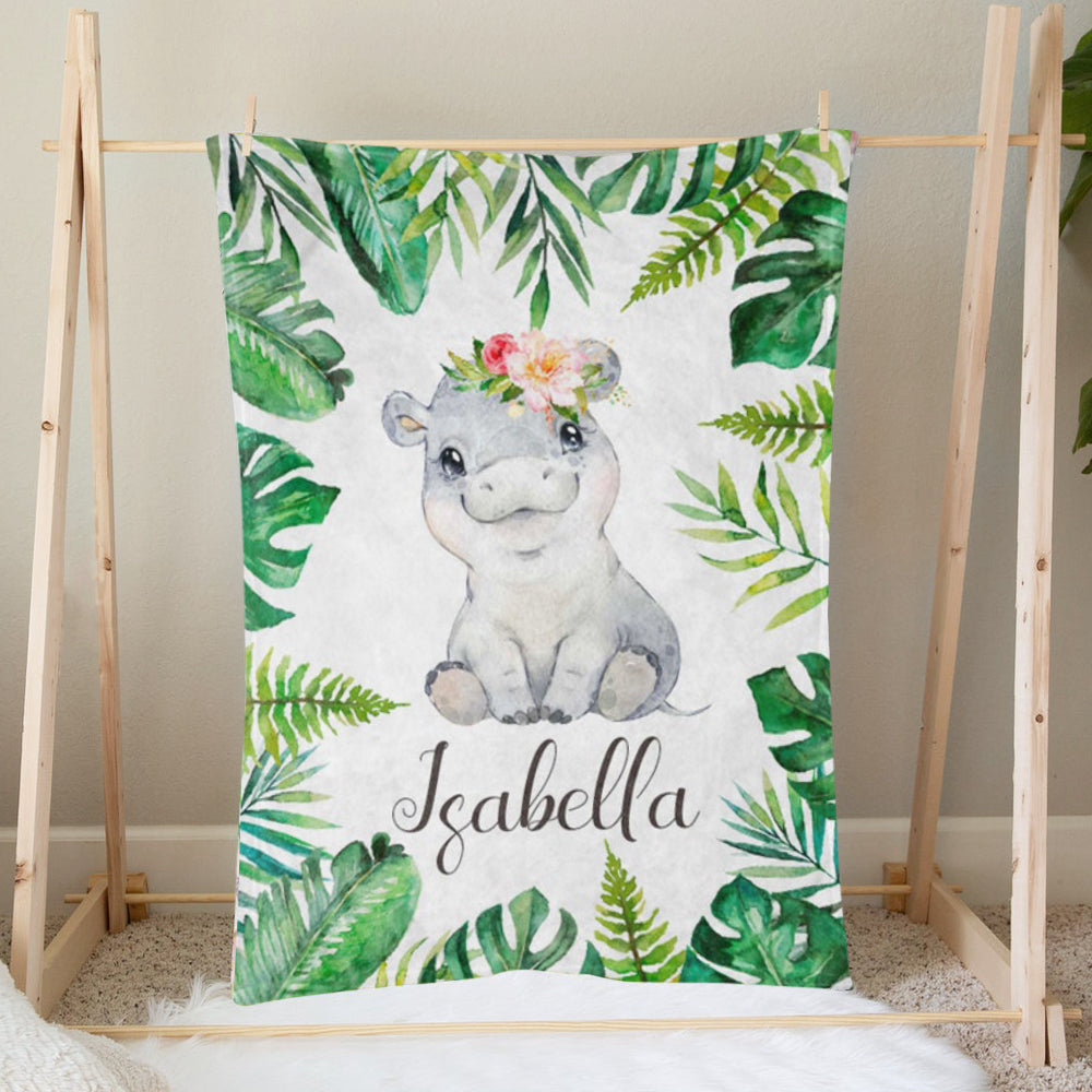 Custom Name Animal Baby Girl Blanket