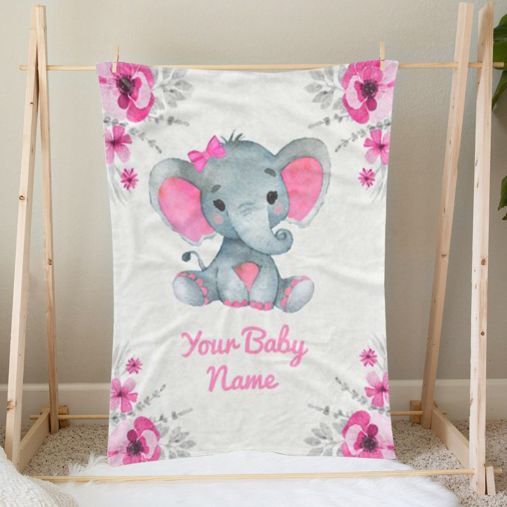 Custom Name Elephant Baby Boy and Girl Blanket