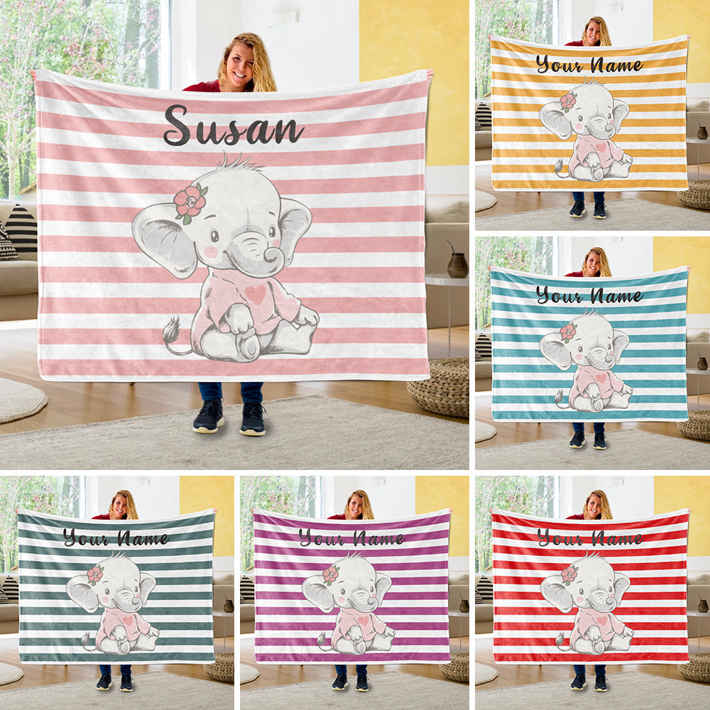 Personalized Baby Elephant Fleece Blanket I03