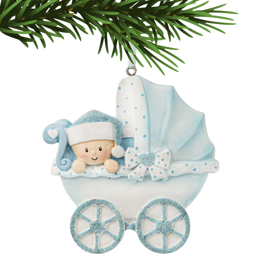 Baby's First Christmas, Personalized Baby Boy in Stroller Christmas Ornament, 1st Baby Ornament, Newborn Birth Stats Ornament,Xmas Gift 2021