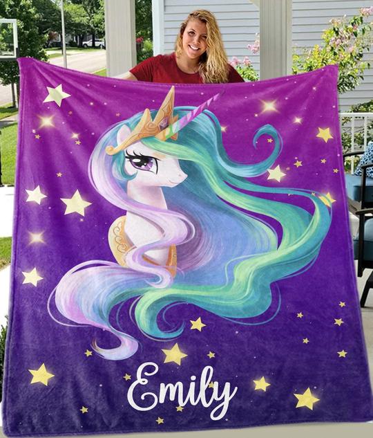 Custom Name Unicorn Velveteen Plush Blanke