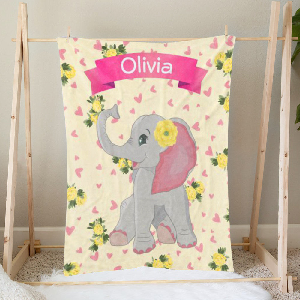 Custom Name Elephant Baby Boy and Girl Blanket