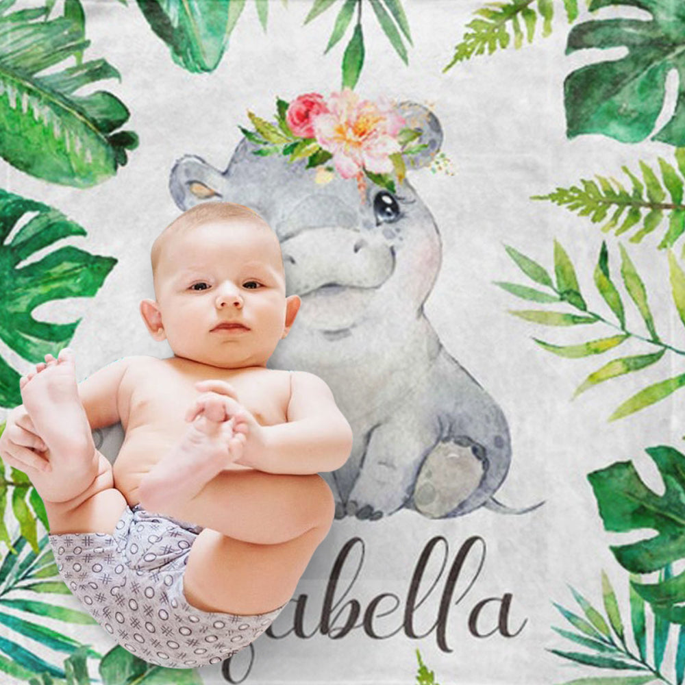 Custom Name Animal Baby Girl Blanket