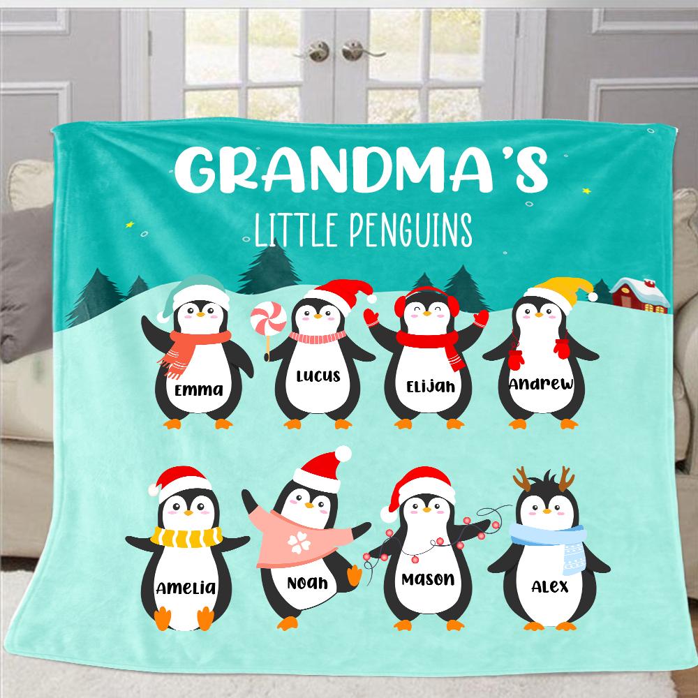 Personalized Penguins Christmas Blanket with Children's Names