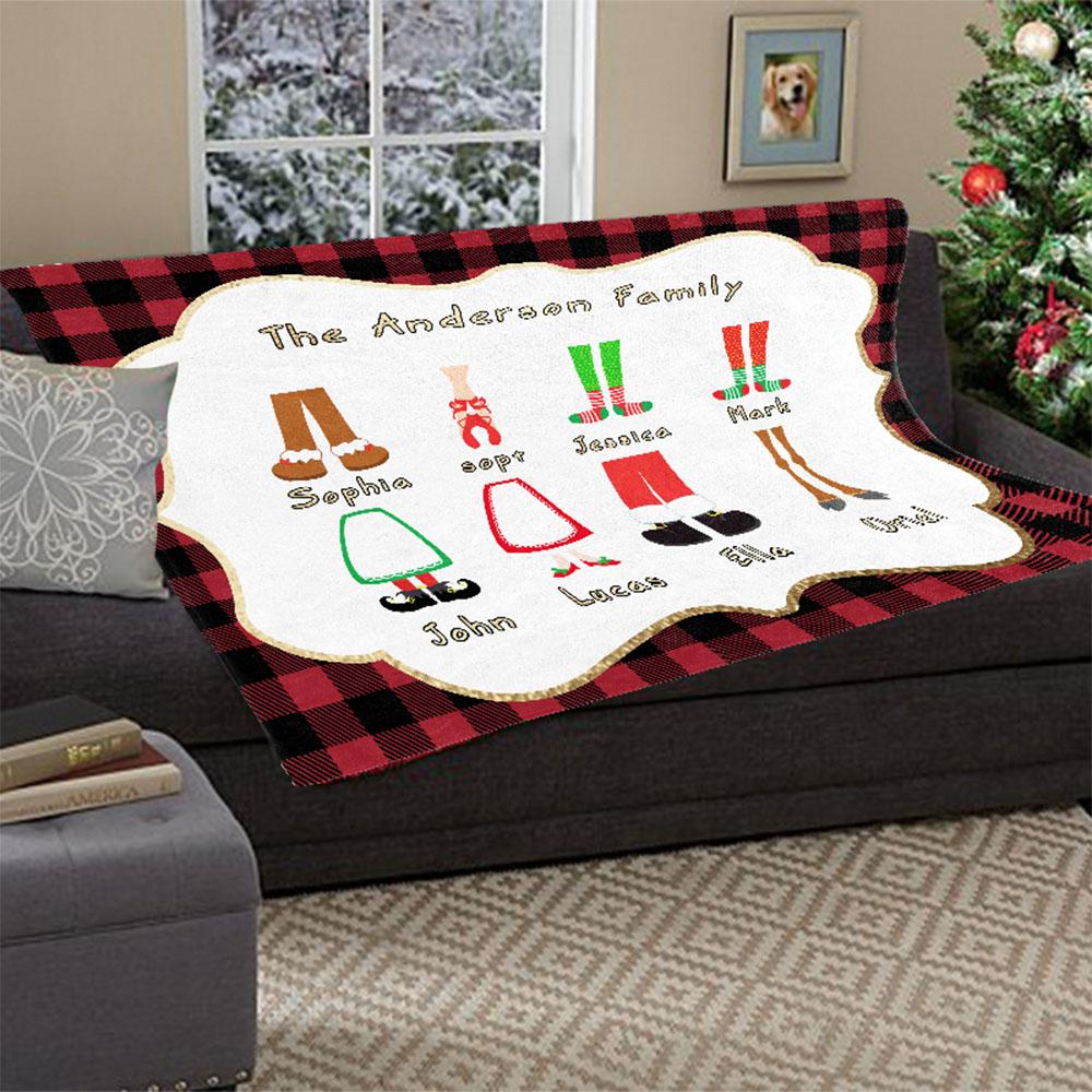 Personalized Christmas Feet Family Member's Name Fleece Blanket