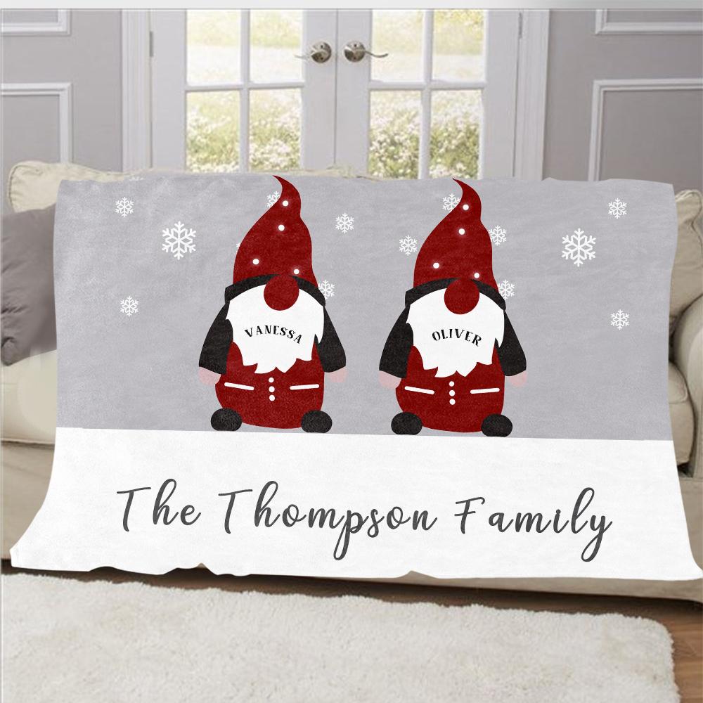 Personalized Christmas Gnomes Family Member's Name Fleece Blanket I