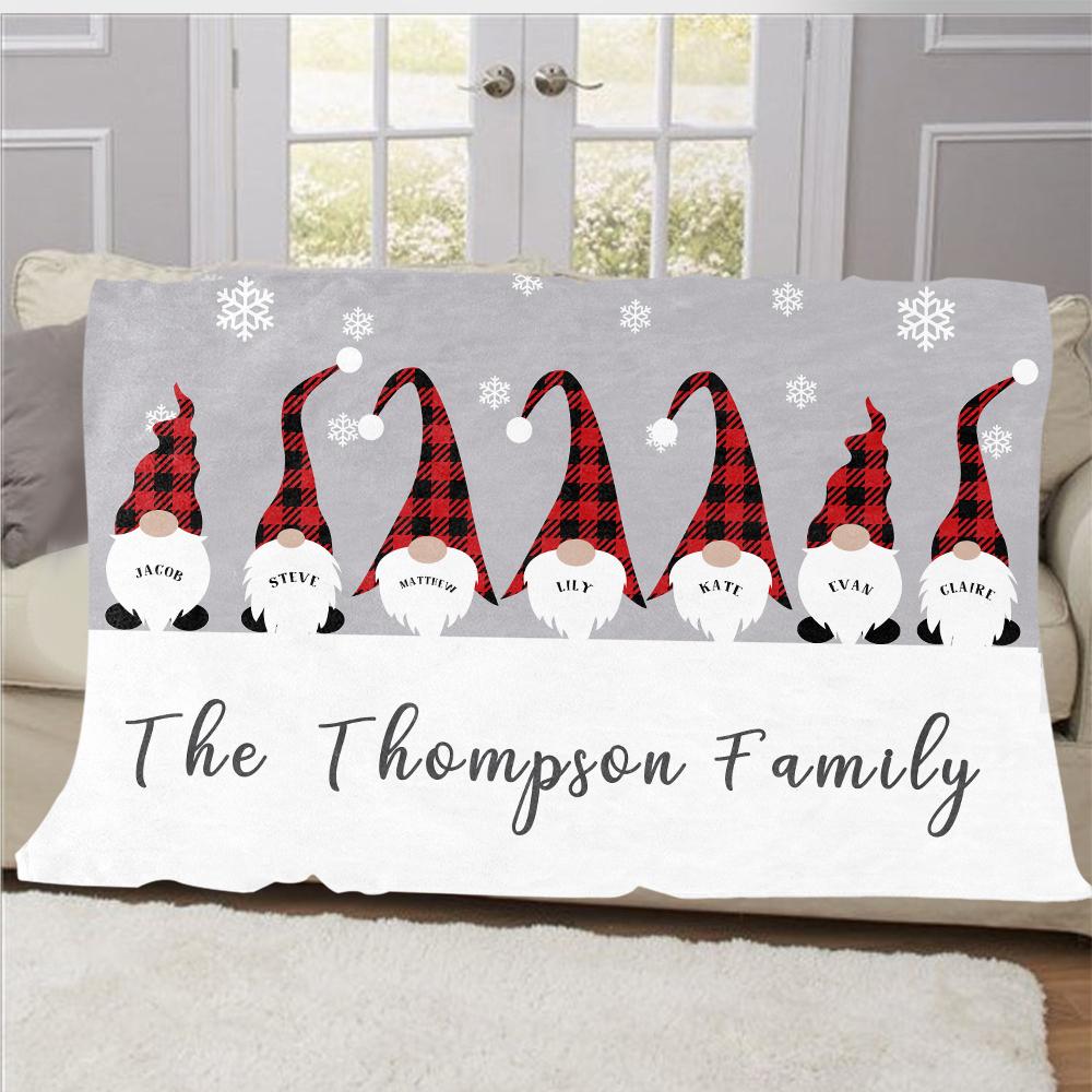 Personalized Christmas Gnomes Family Member's Name Fleece Blanket II