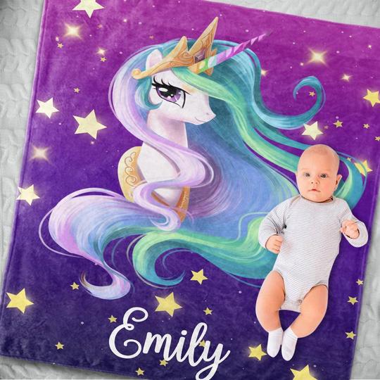 Custom Name Unicorn Velveteen Plush Blanke