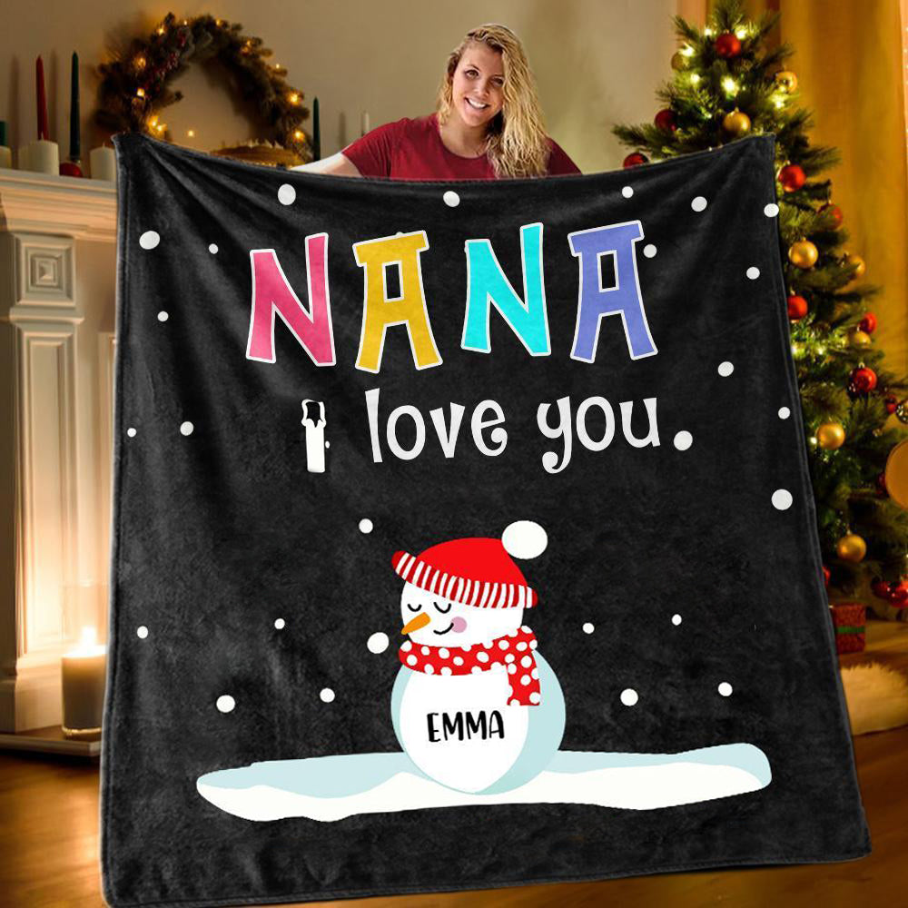 New Personalized Christmas Snowman Family Blanket With Names