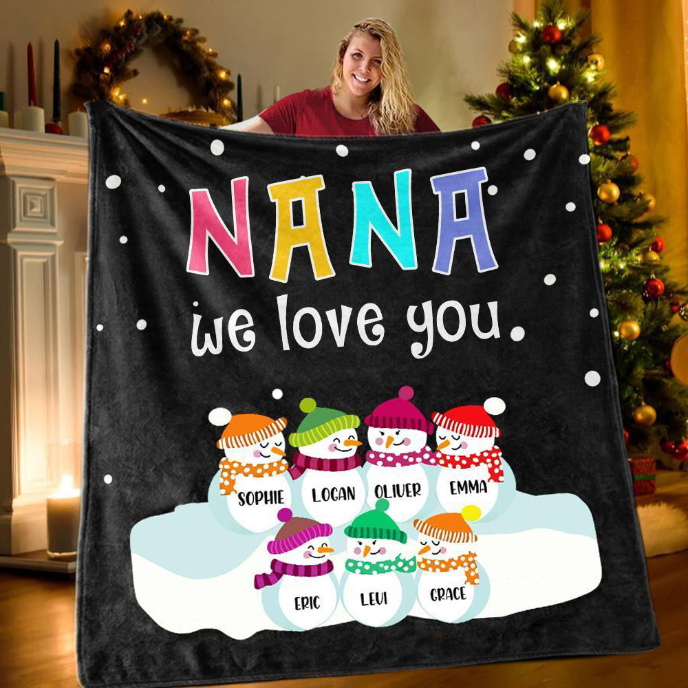New Personalized Christmas Snowman Family Blanket With Names