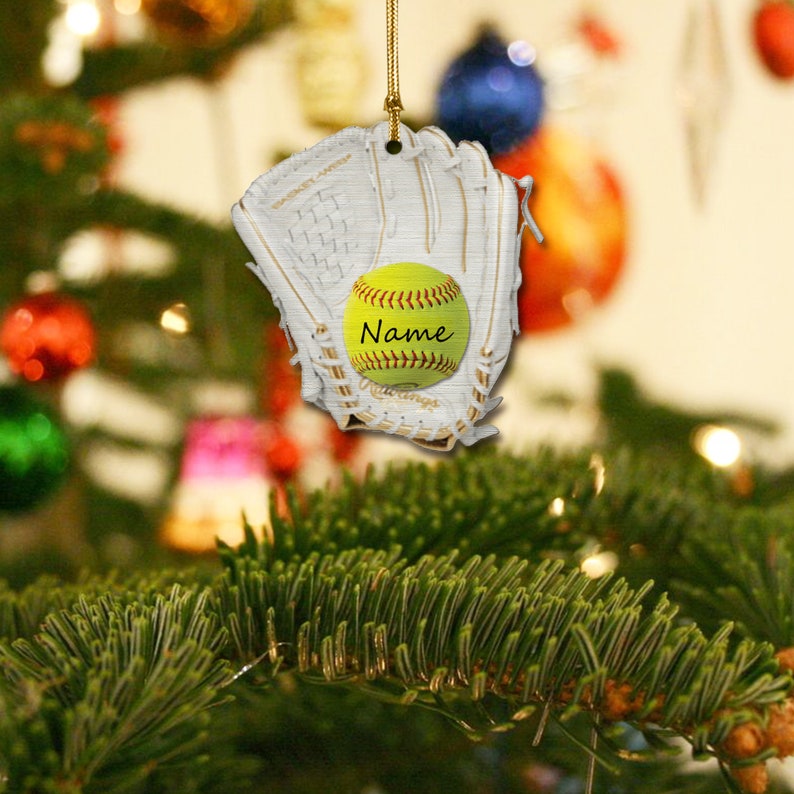 Personalized Softball Glove Ornament, Softball Glove Ornament, Softball Custom Name Ornament, Christmas Ornament For Softball Lovers  Bestseller