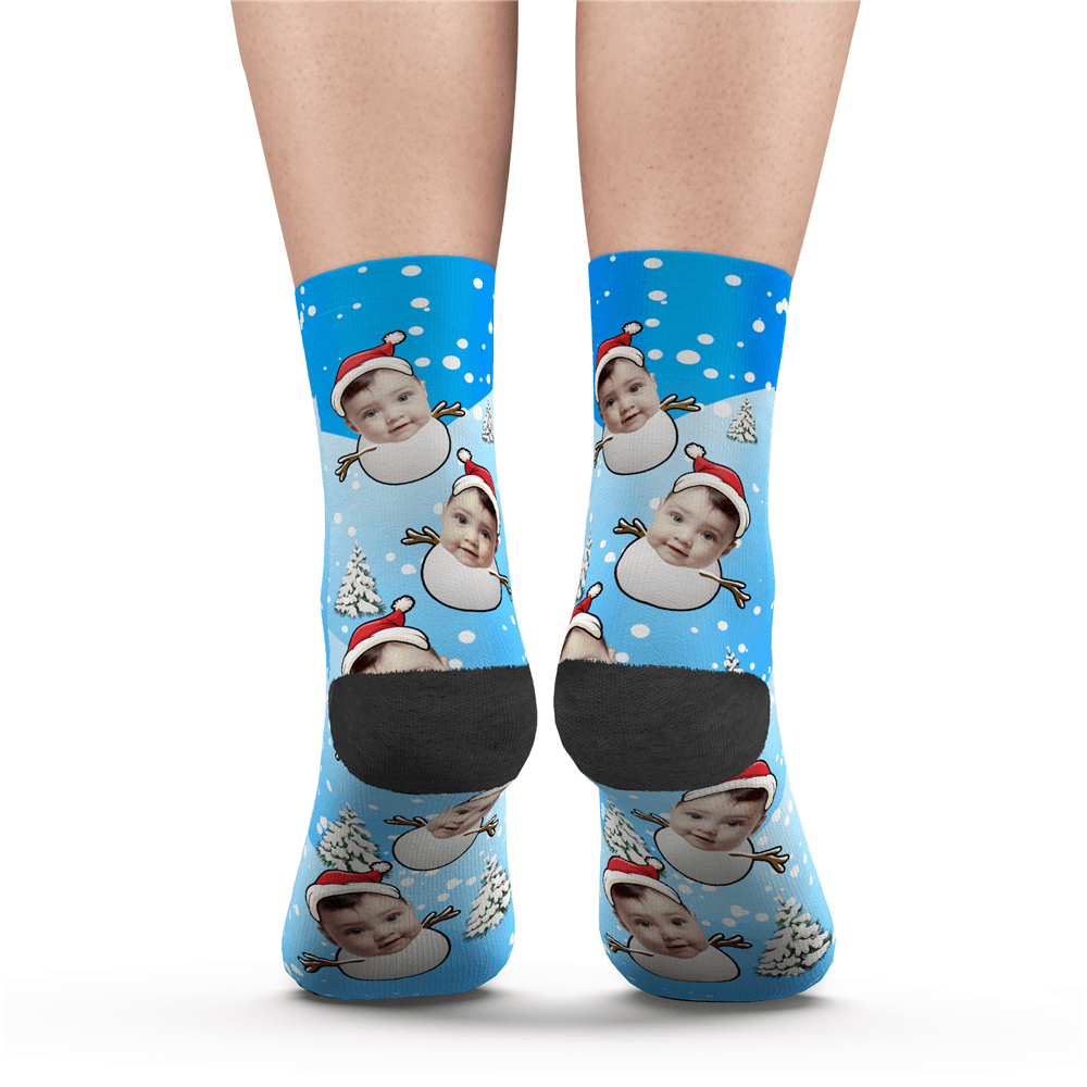 Christmas Gift Custom Face Socks With Heart And Christmas hat