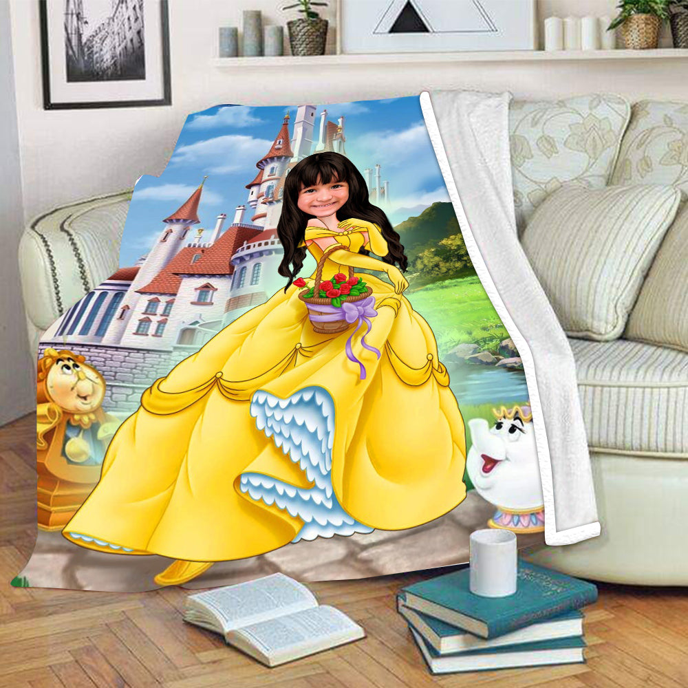 Personalized Hand-Drawing Kid's Photo Portrait Fleece Blanket Bel
