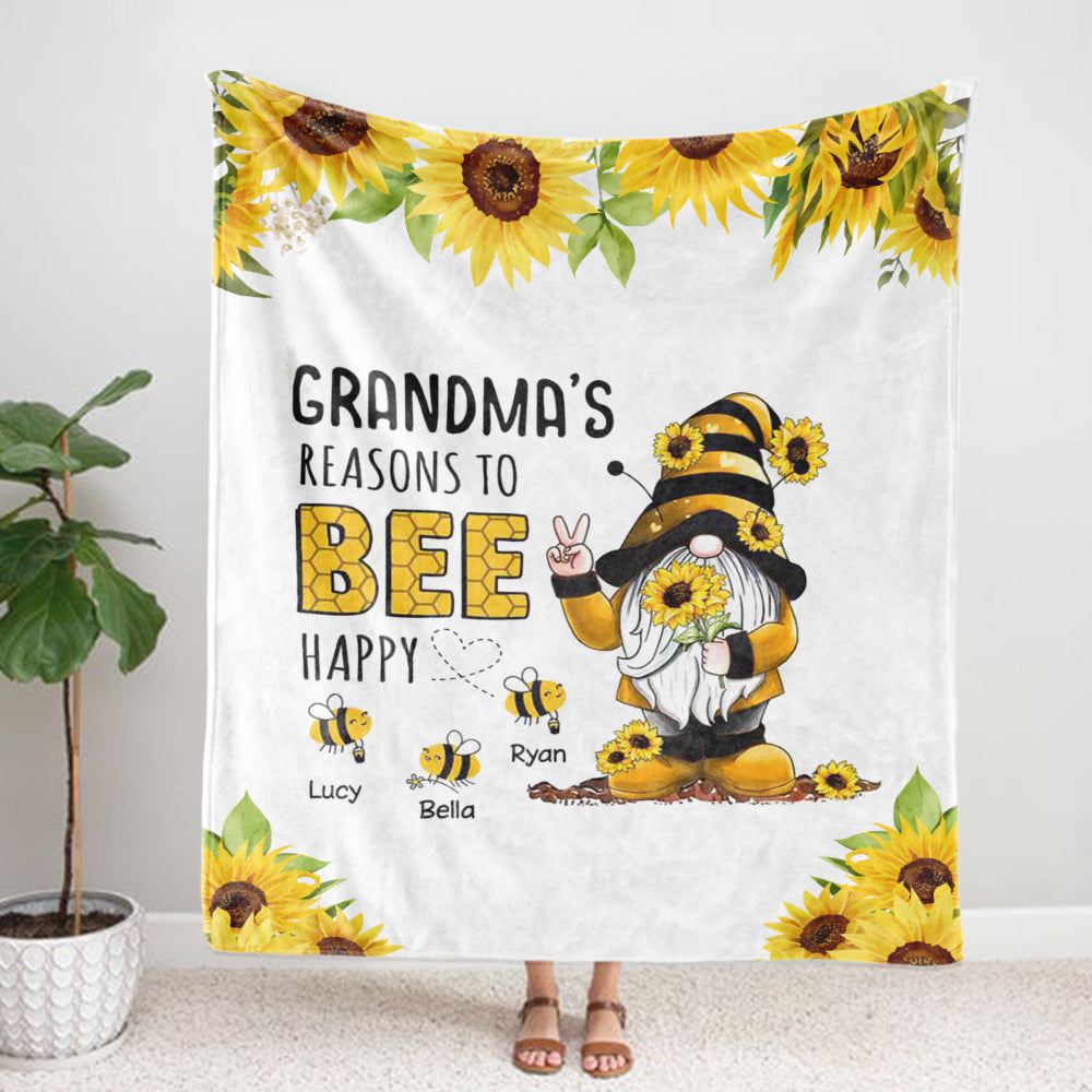 Custom "Bee Happy" Fleece Name Blanket For Grandma and Mothers, Mother's Day Gift, Mother Blanket, Granny’s Favorite
