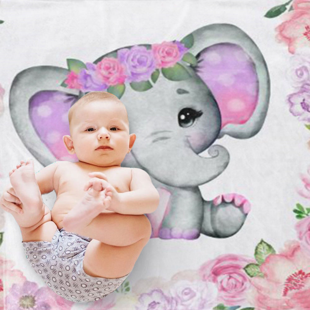 Custom Name Elephant Baby Girl Blanket