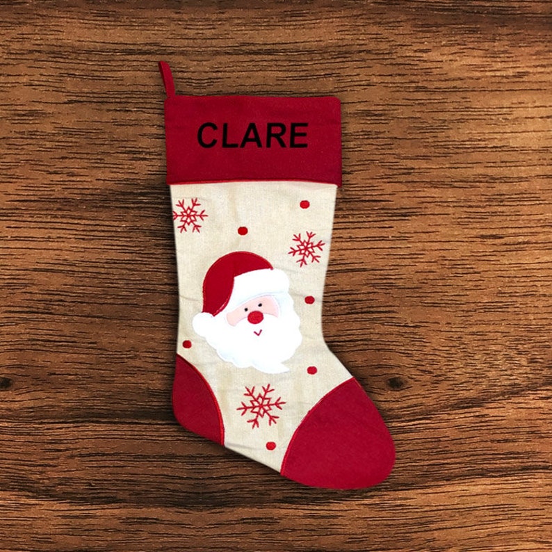 Personalised Christmas Stocking - Red Santa, Snowman and Reindeer Designs - Embroidered Name