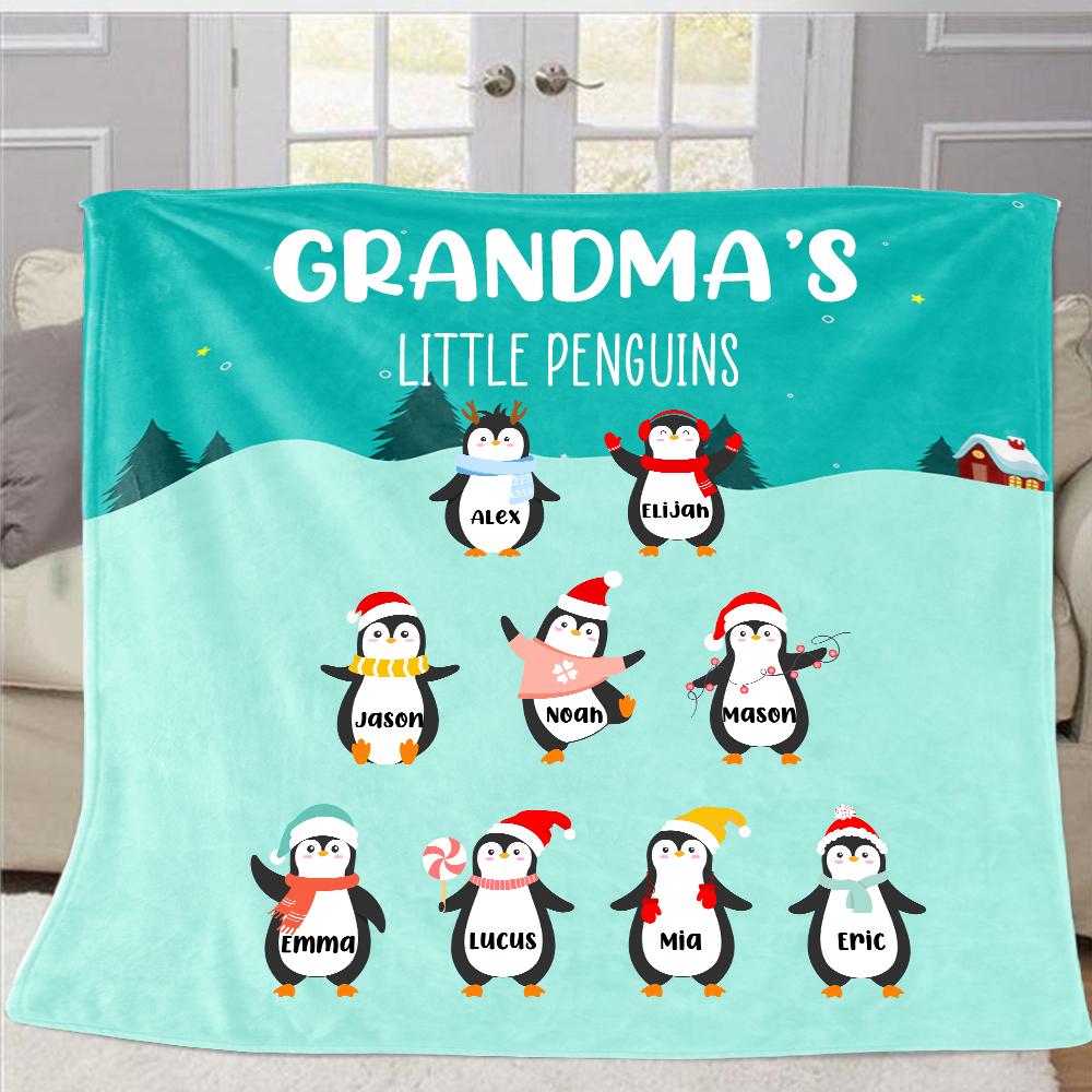 Personalized Penguins Christmas Blanket with Children's Names