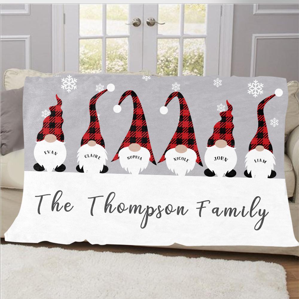 Personalized Christmas Gnomes Family Member's Name Fleece Blanket II