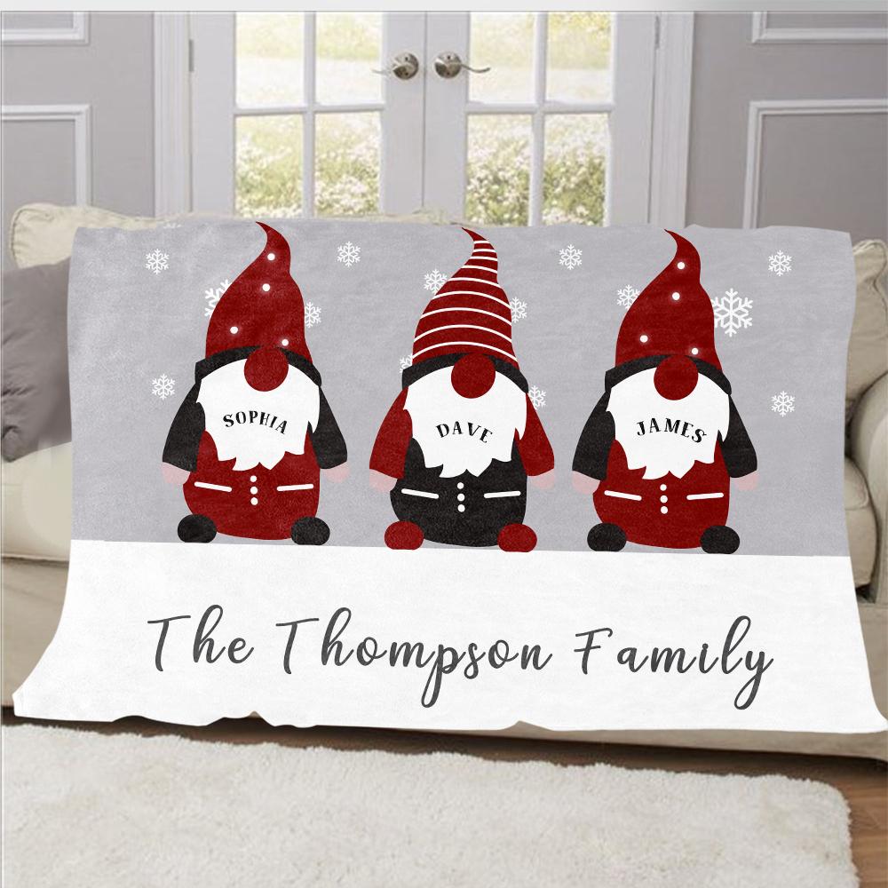 Personalized Christmas Gnomes Family Member's Name Fleece Blanket I