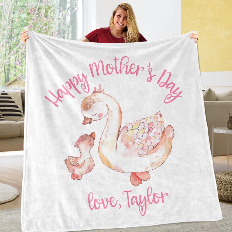 Custom Goose Mama and Baby Mother's Day Cozy Plush Fleece Blankets