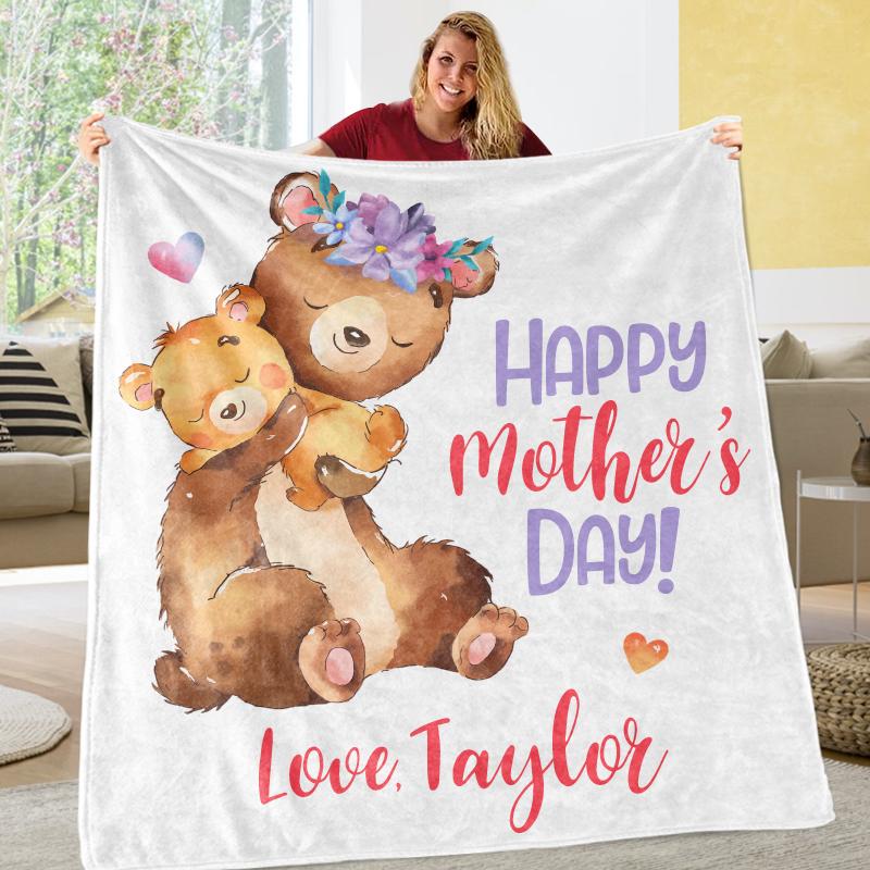 Custom Bear Mama and Baby Mother's Day Fleece Blankets