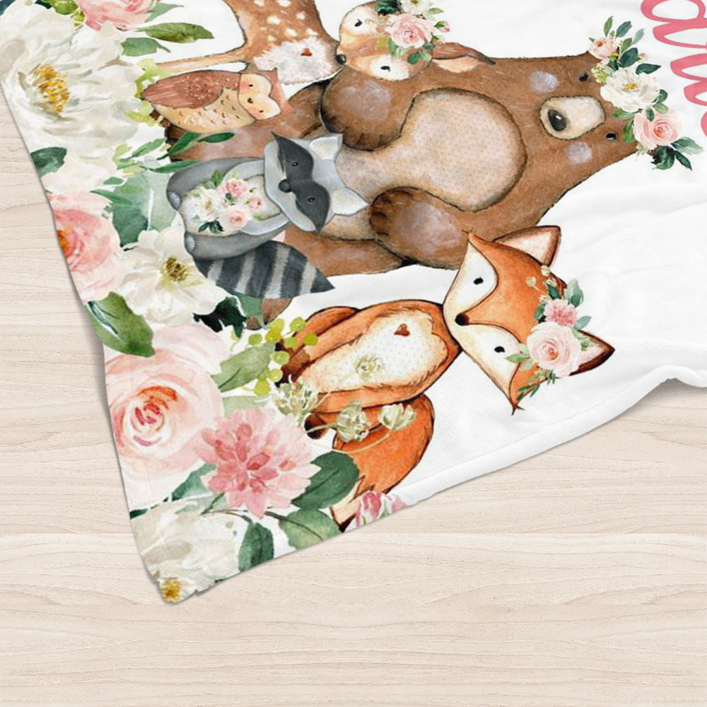 Custom Animal Flower Girl Name Blanket