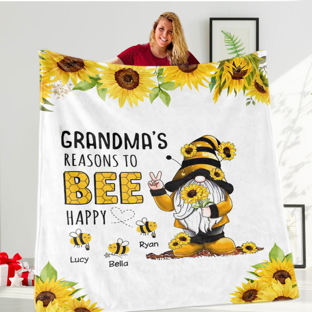 Custom "Bee Happy" Fleece Name Blanket For Grandma and Mothers, Mother's Day Gift, Mother Blanket, Granny’s Favorite