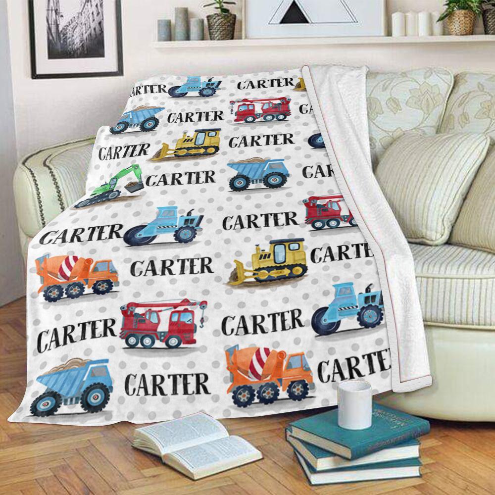 Personalized Name Construction Truck Cozy Plush Fleece Blankets