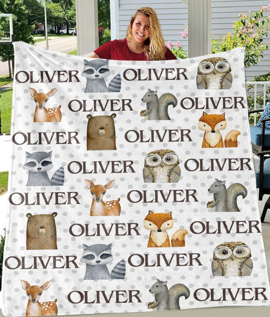 Personalized Name Woodland Fleece Blankets