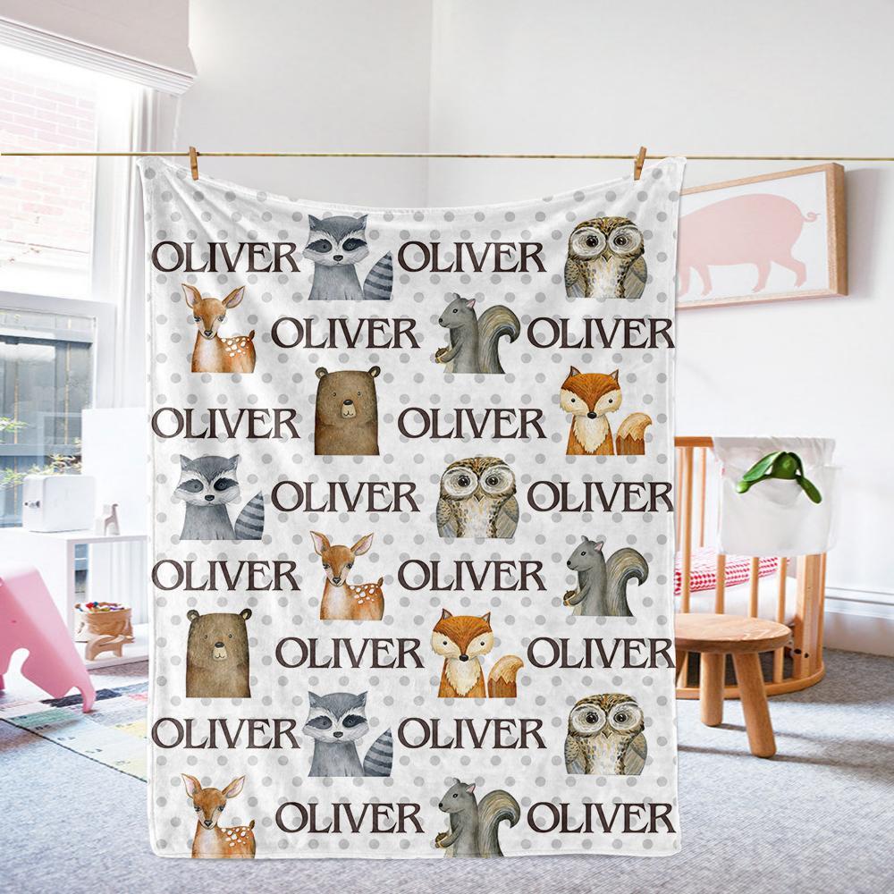 Personalized Name Woodland Fleece Blankets