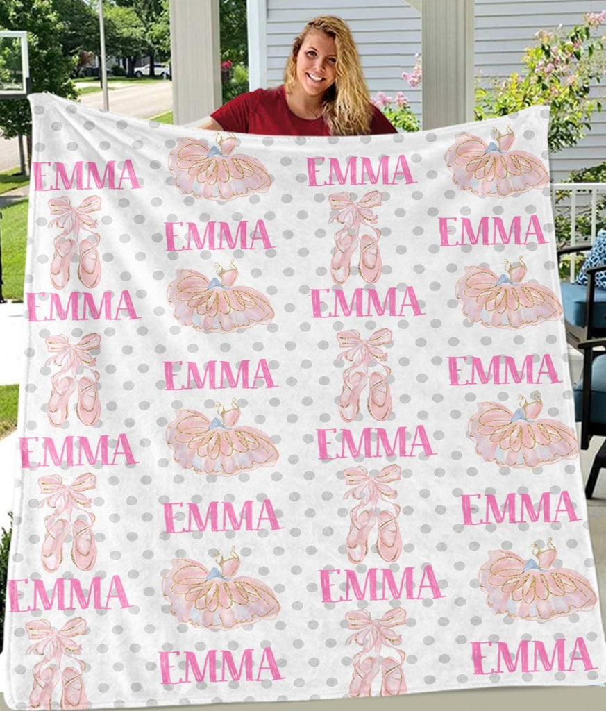 Personalized Name Dancing Girl Cozy Plush Fleece Blankets
