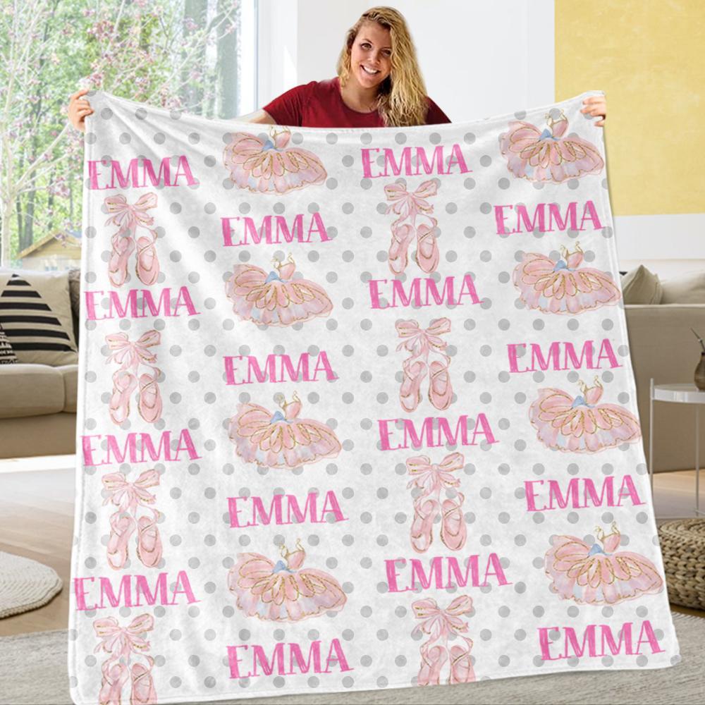 Personalized Name Dancing Girl Cozy Plush Fleece Blankets