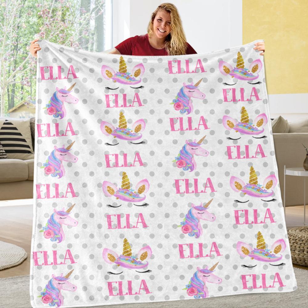 Custom Name Unicorn Cozy Plush Fleece Blankets