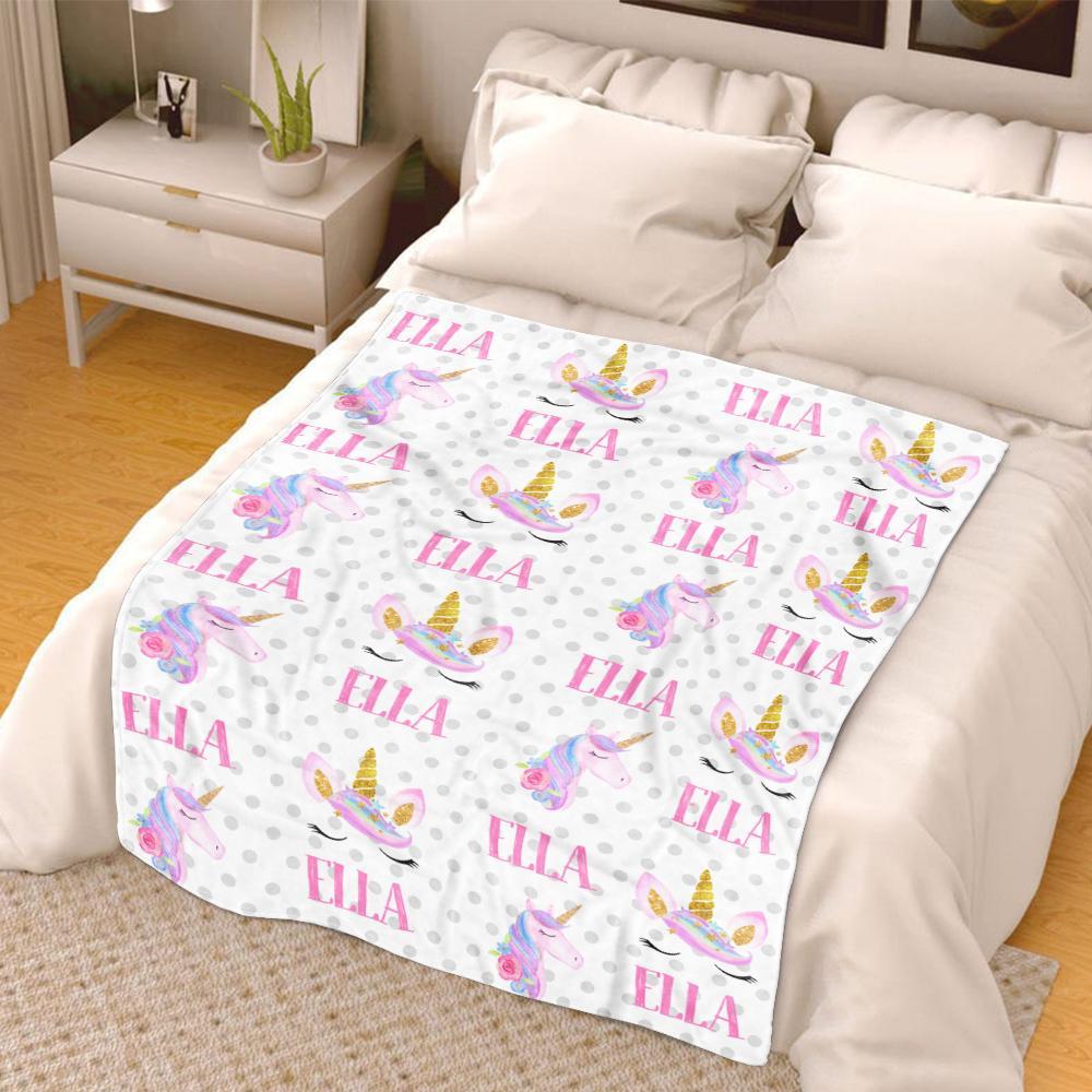 Custom Name Unicorn Cozy Plush Fleece Blankets