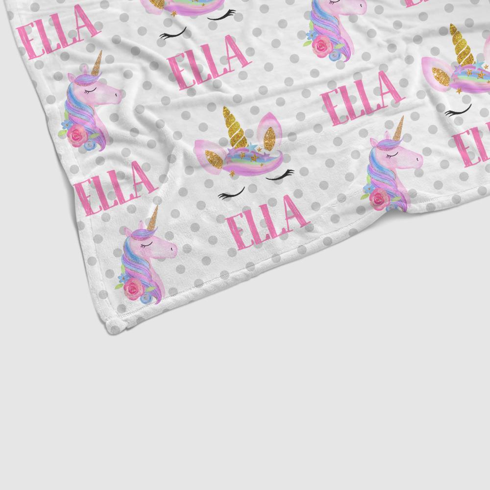 Custom Name Unicorn Cozy Plush Fleece Blankets