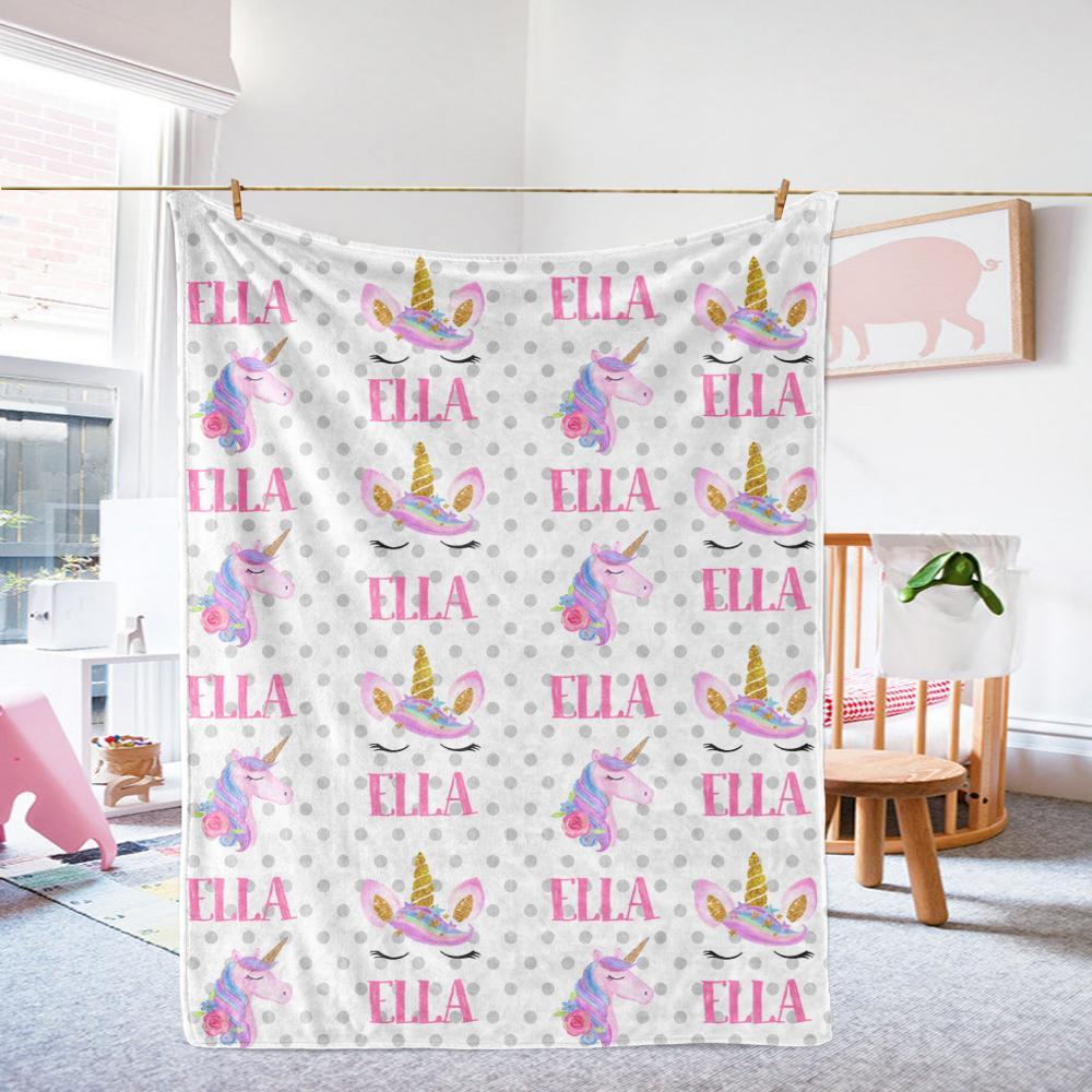 Custom Name Unicorn Cozy Plush Fleece Blankets