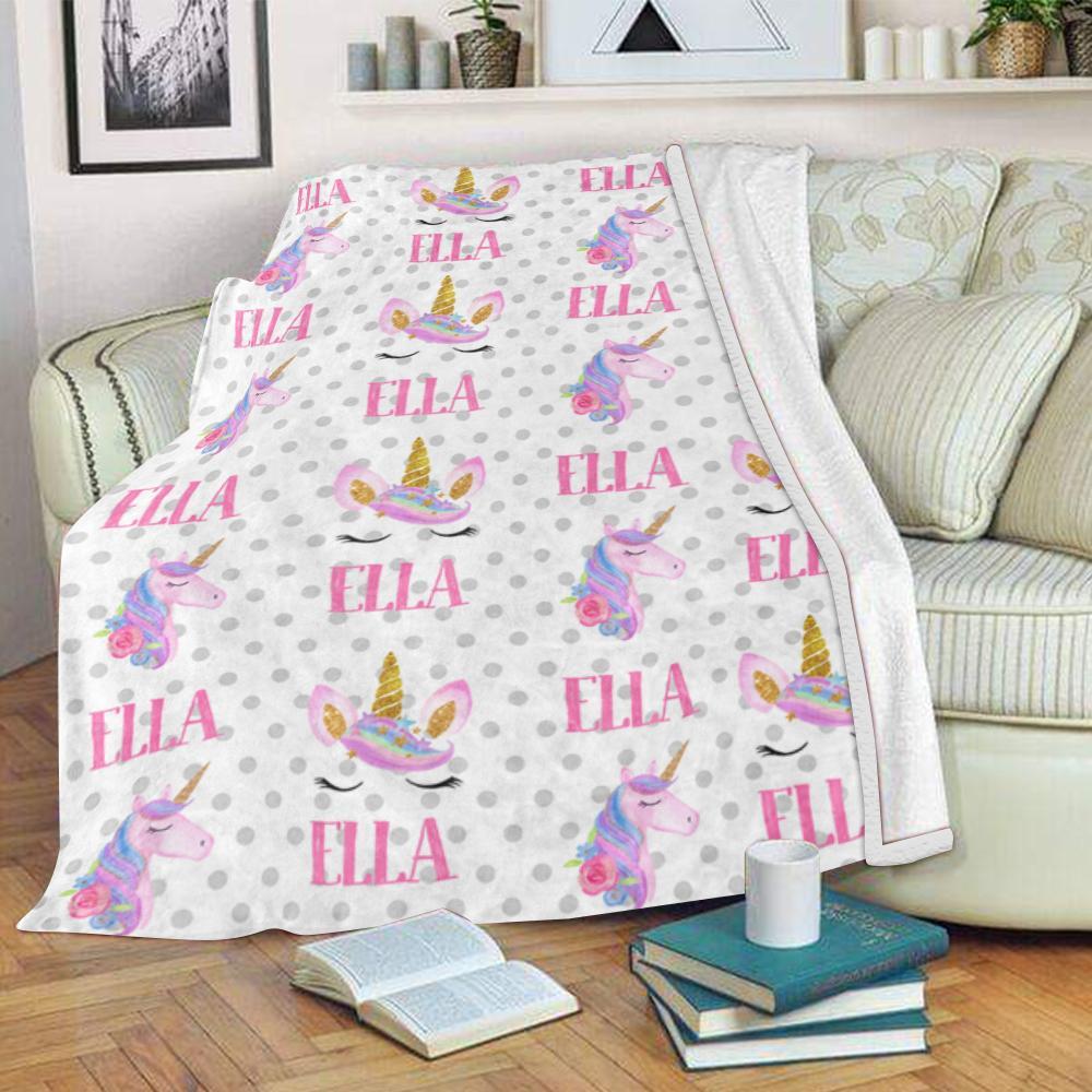 Custom Name Unicorn Cozy Plush Fleece Blankets