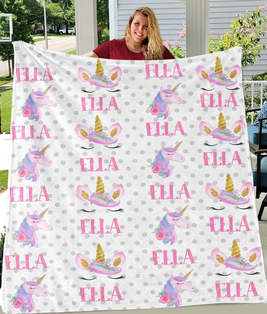 Custom Name Unicorn Cozy Plush Fleece Blankets