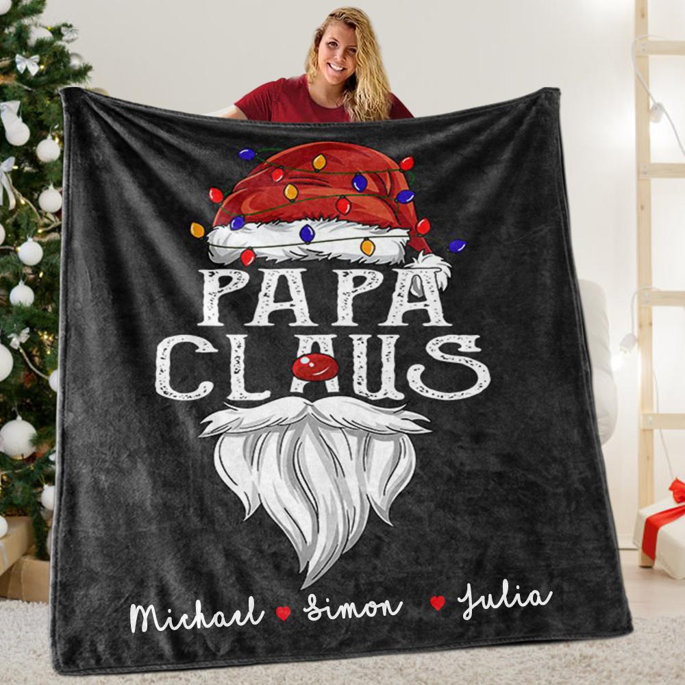 Custom Title Christmas Claus Blanket with Grandkids' Names