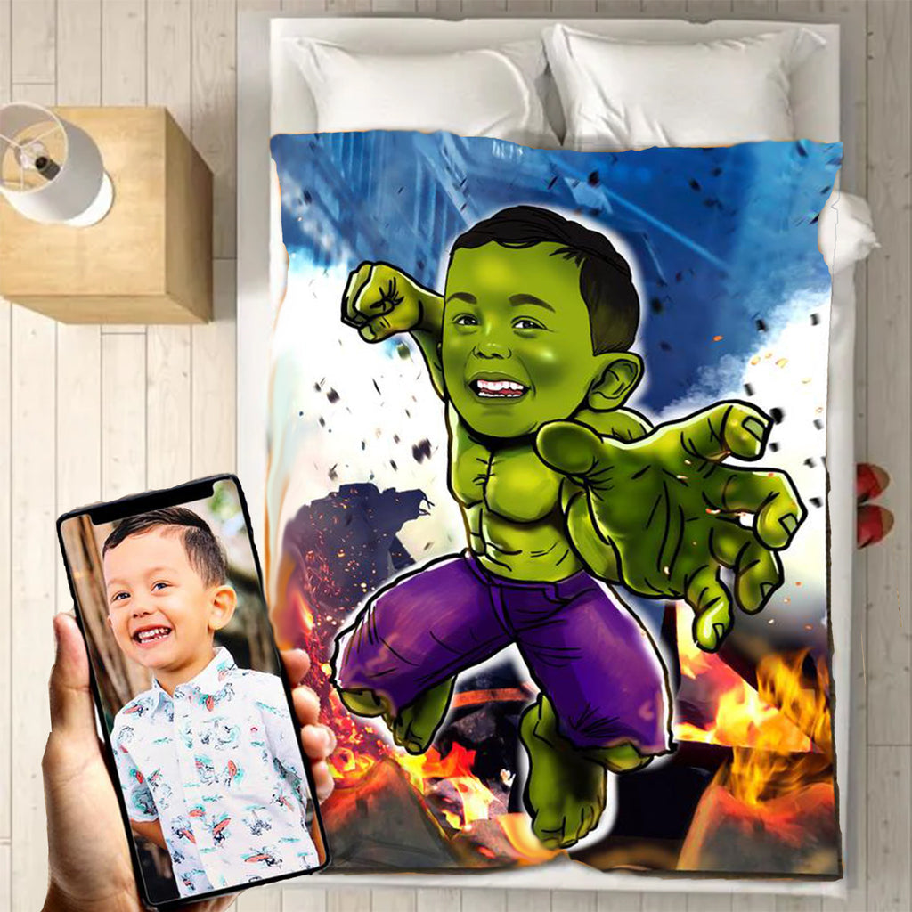 Personalized Hand-Drawing Kid's Portrait Fleece Blanket I