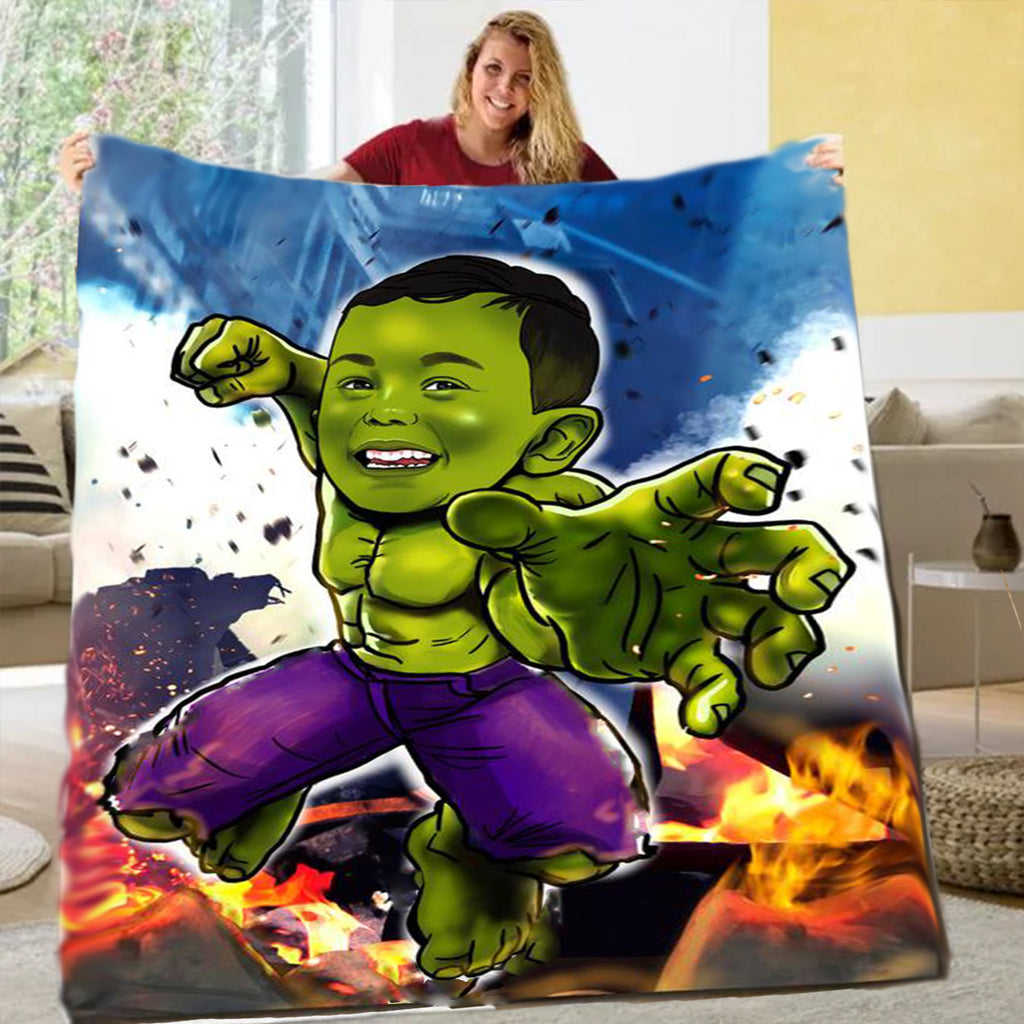 Personalized Hand-Drawing Kid's Portrait Fleece Blanket I