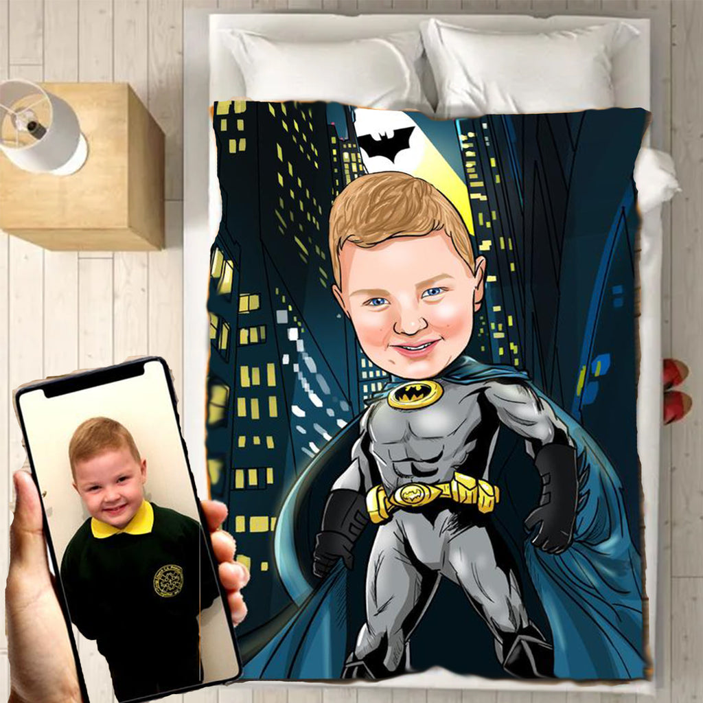 Personalized Hand-Drawing Kid's Portrait Fleece Blanket IV